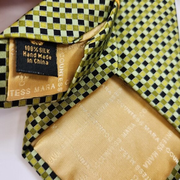 Countess Mara Men's Necktie New 100% Silk Green Black Handmade 57" x 3.5" - Picture 6 of 7